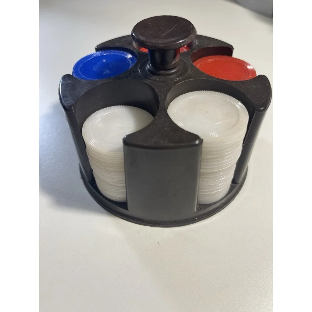 Vintage Poker‎ Chip Set and Brown Plastic Caddy Holder